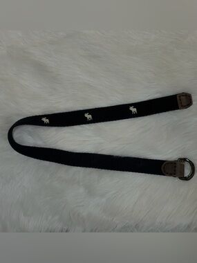 Vintage Abercrombie Kids Boys Navy Blue Embroidered Moose D-Ring Belt L 37”